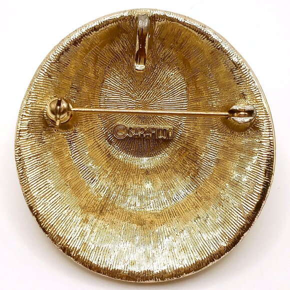 Vintage Sarah Coventry Brooch Pendant Malachite Gold Tone Green Striped Stone - Picture 6 of 12